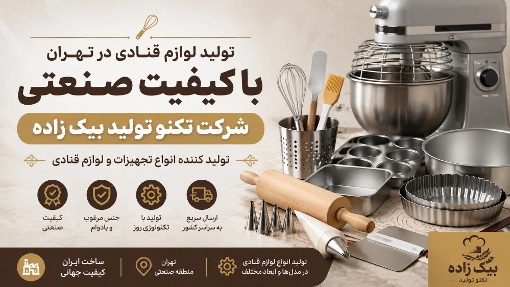 تولید لوازم قنادی در تهران با کیفیت صنعتی در تکنو تولید بیک‌ زاده